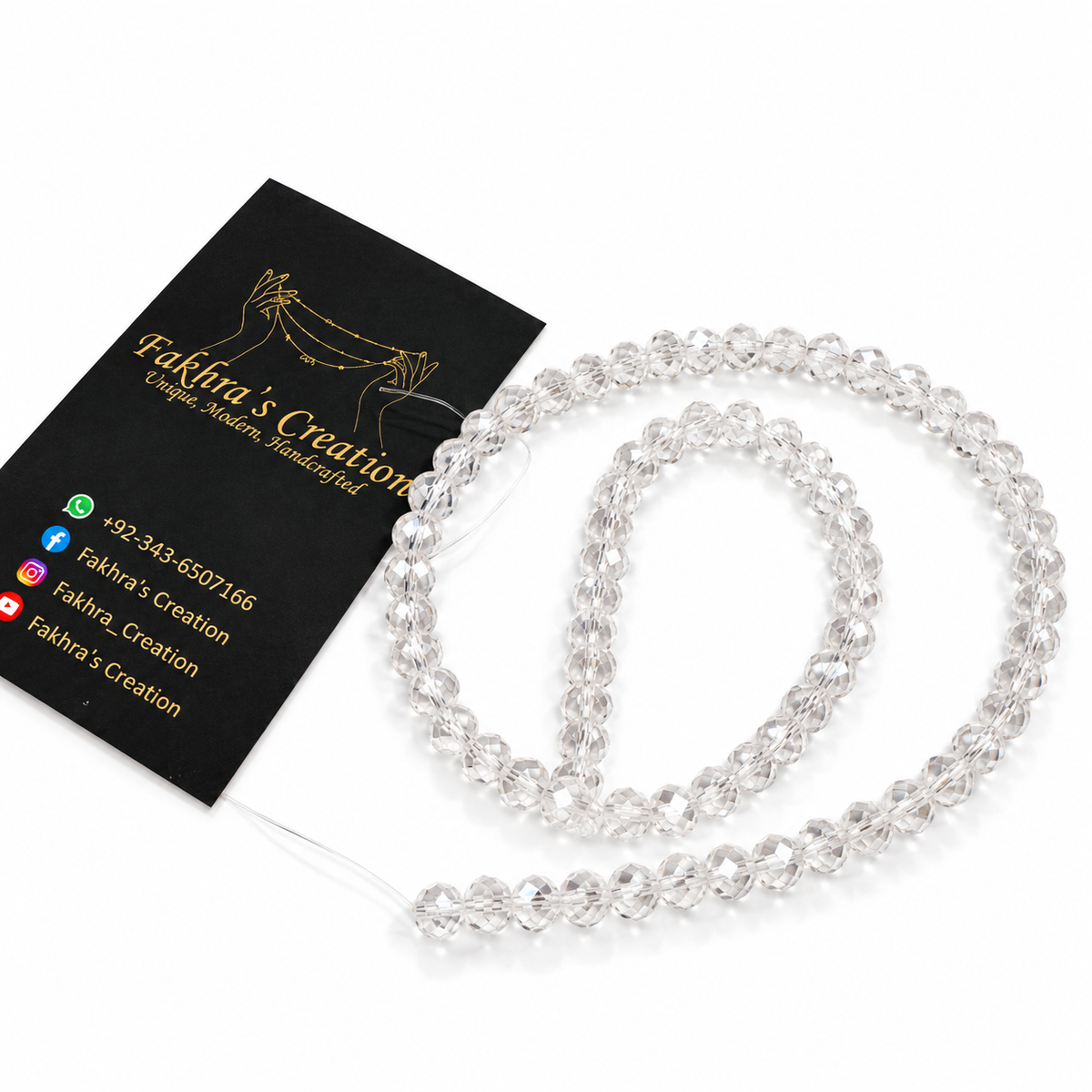 6mm Crystal White Beads String
