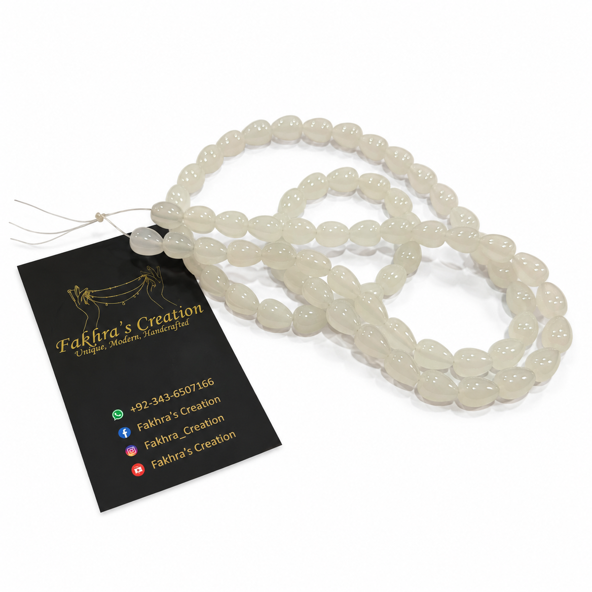 8x11 White Glass Drop Beads Each String
