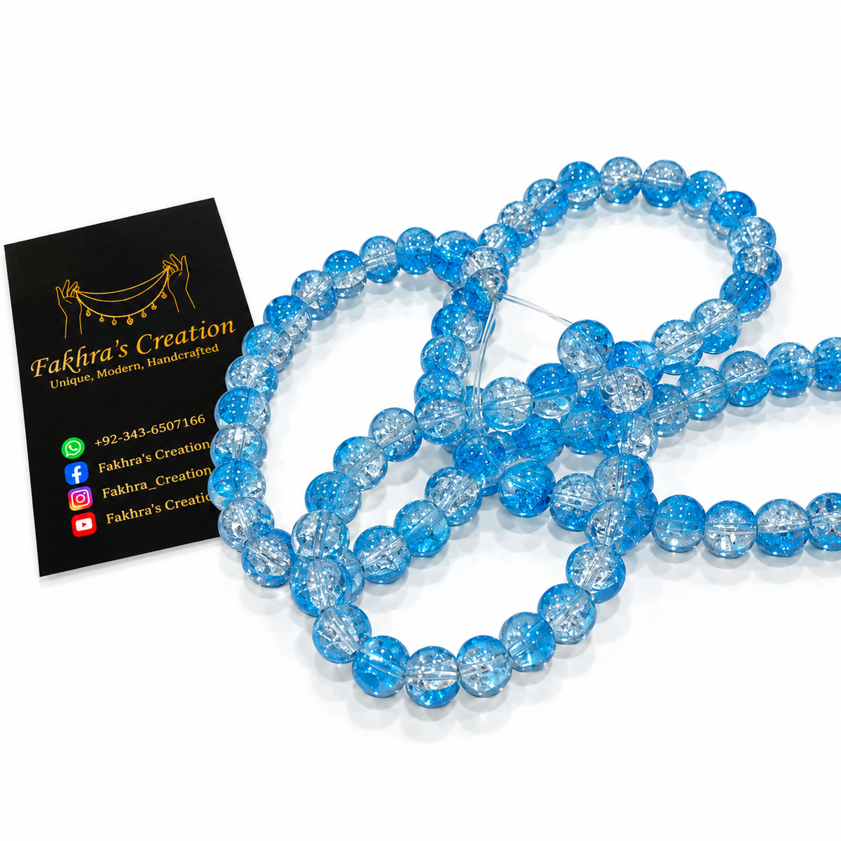 8mm Aqua Crack Beads String