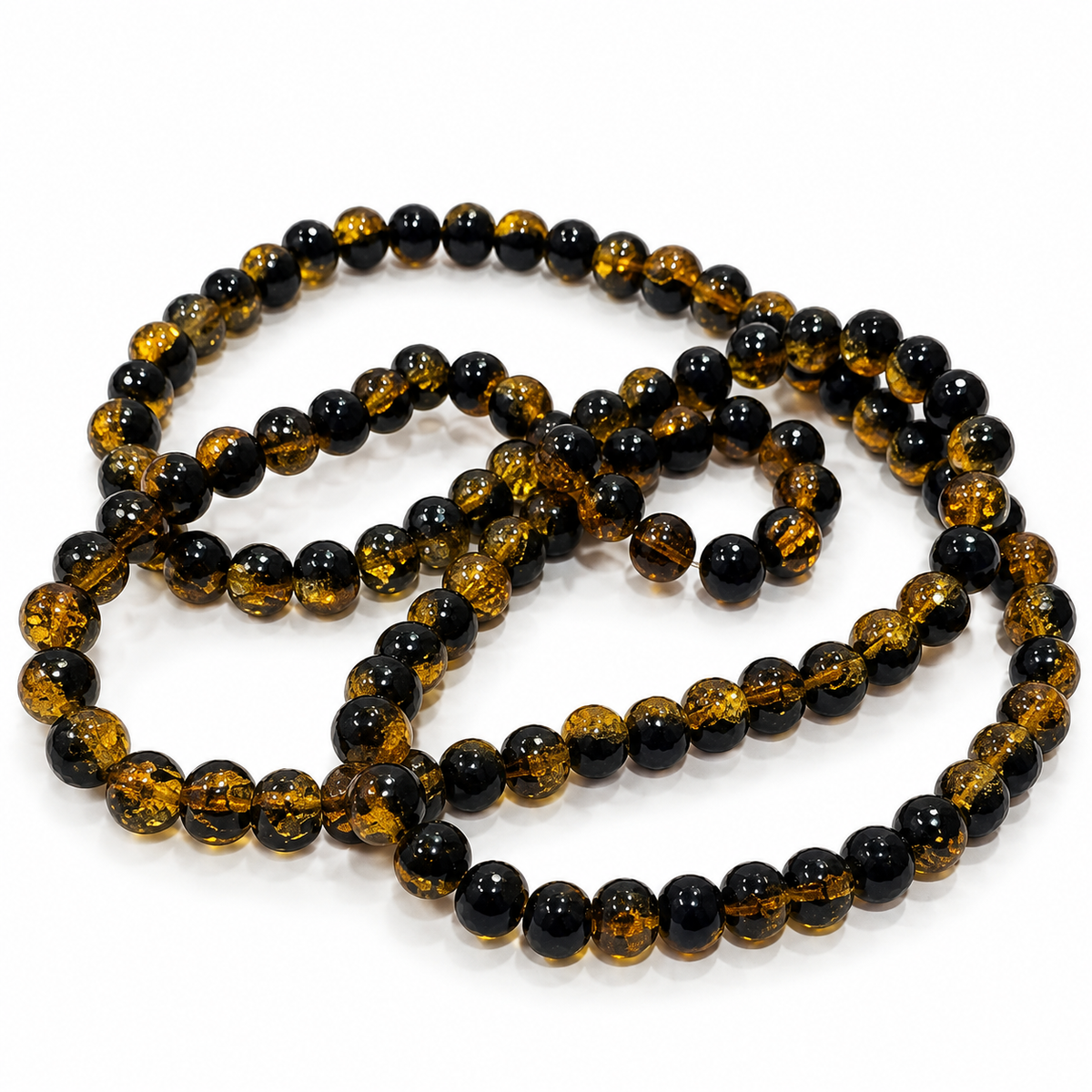 8mm Black and Amber Crack Beads String