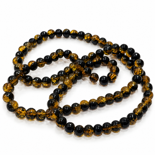 8mm Black and Amber Crack Beads String