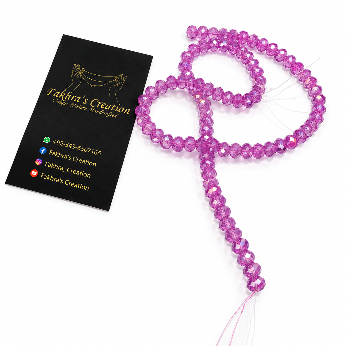 6mm Crystal Fuchsia Beads String