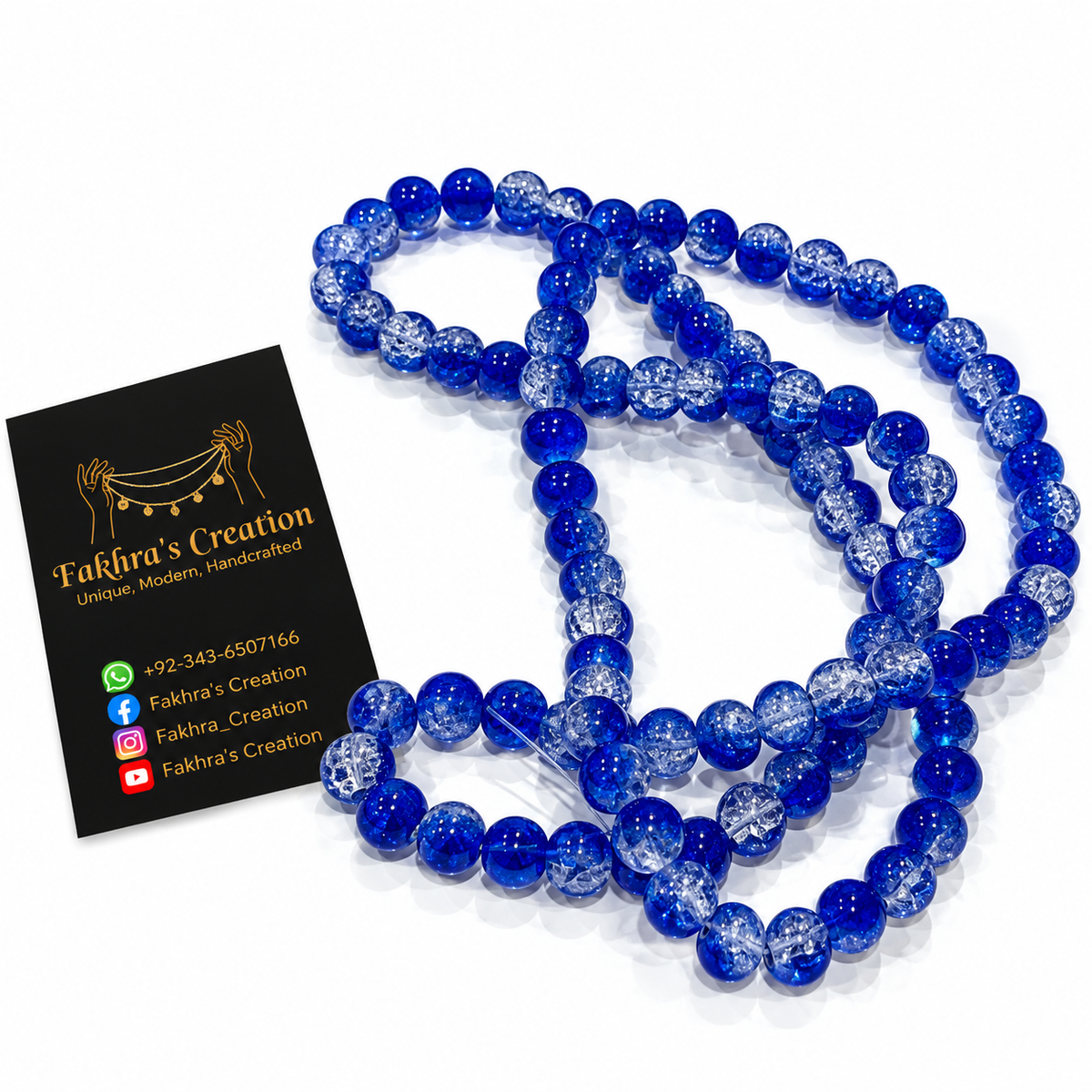 8mm Royal Blue Crack Beads String