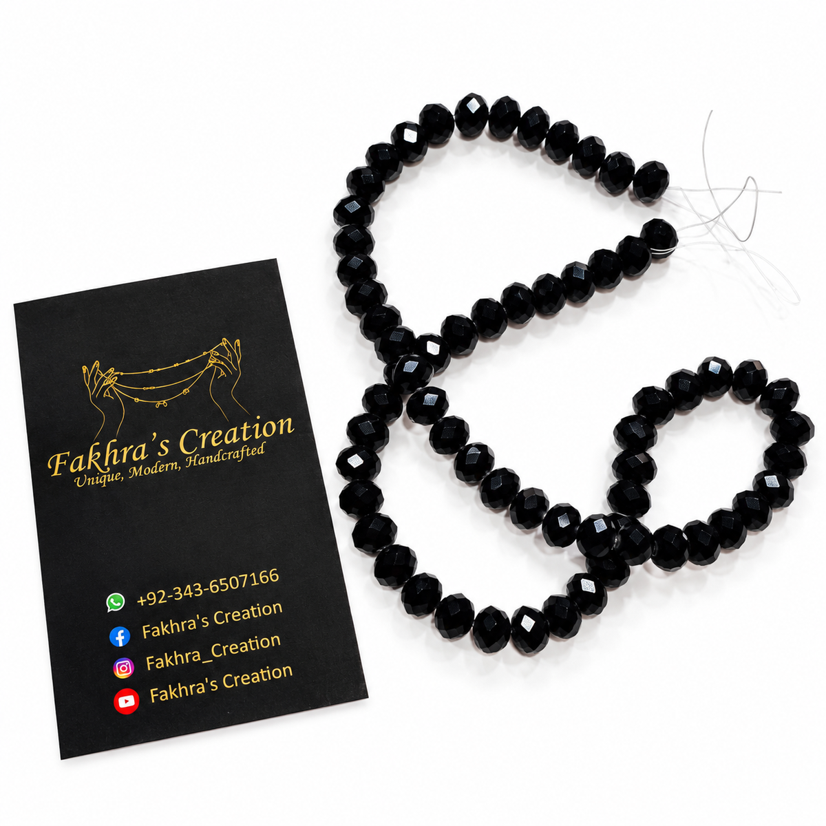 8mm Crystal Black Beads String