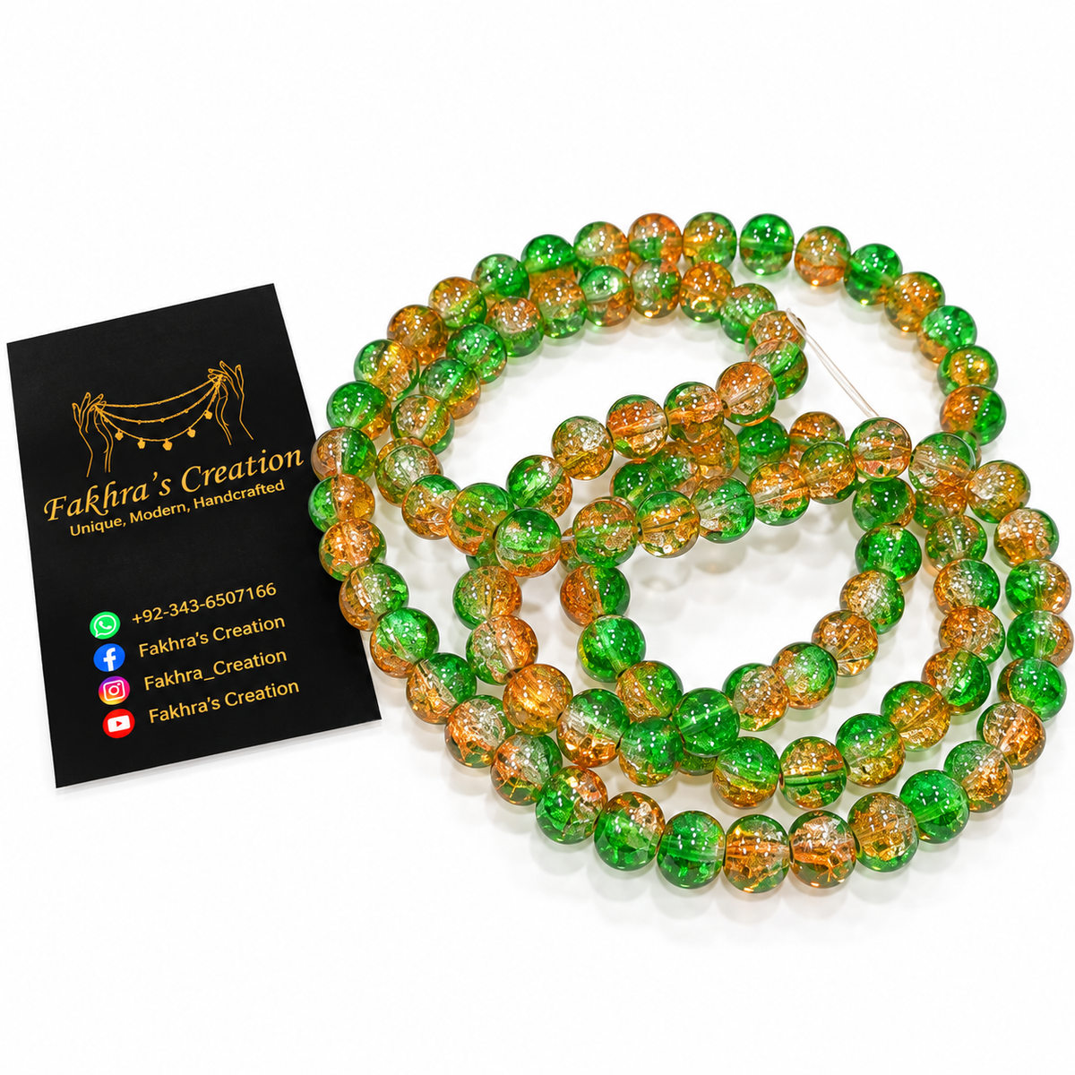 8mm Green & Golden Crack Beads String